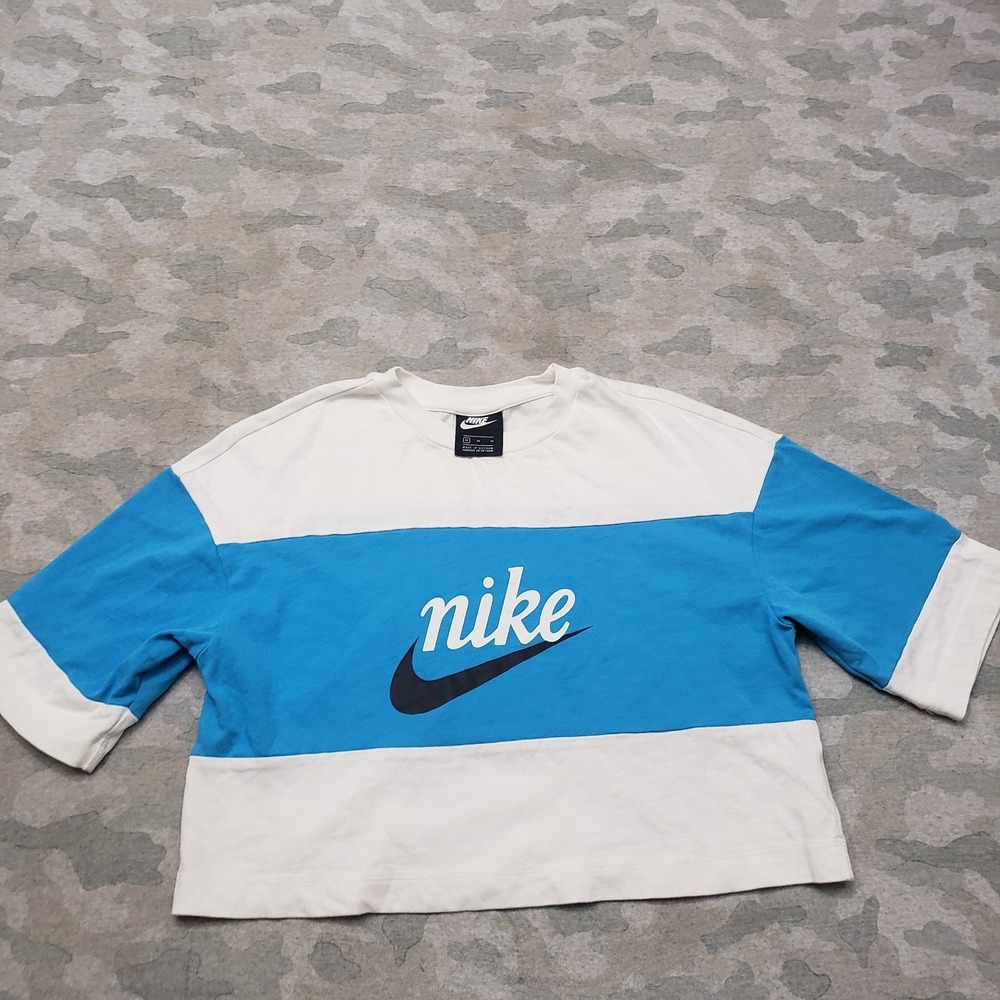 Nike Top Womens‎ Medium Blue Short Sleeve Crop Color Block